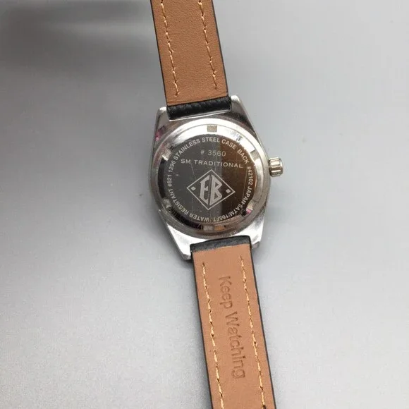 Eddie Bauer Womens Watch 29mm Silver Dial Black Leather 3560 New Battery - Picture 11 of 14